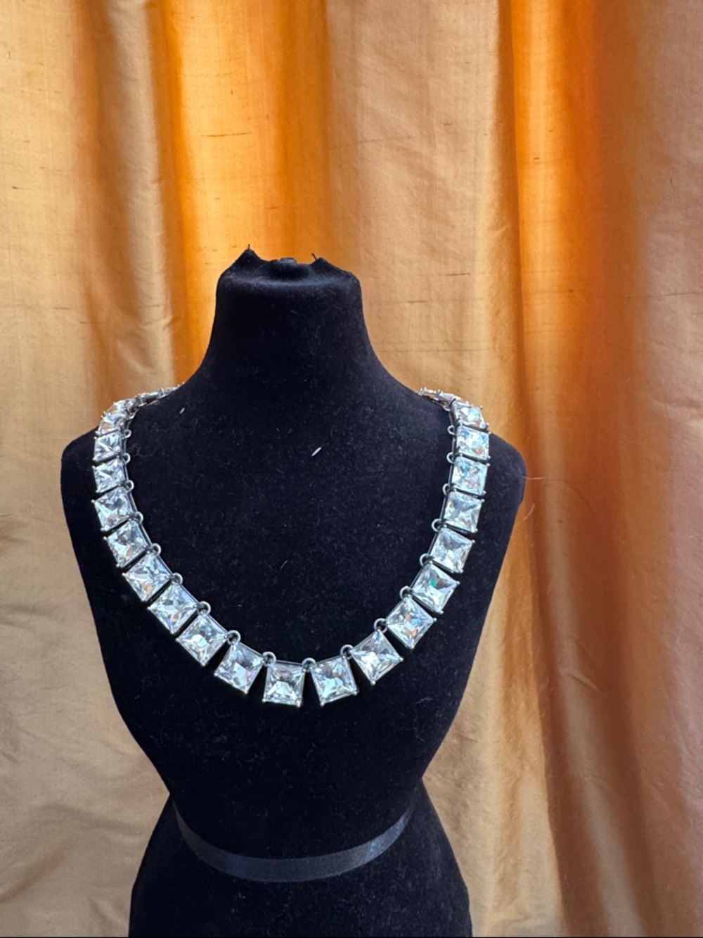Elegant Silver Crystal Square-Link Necklace - Clear Stones